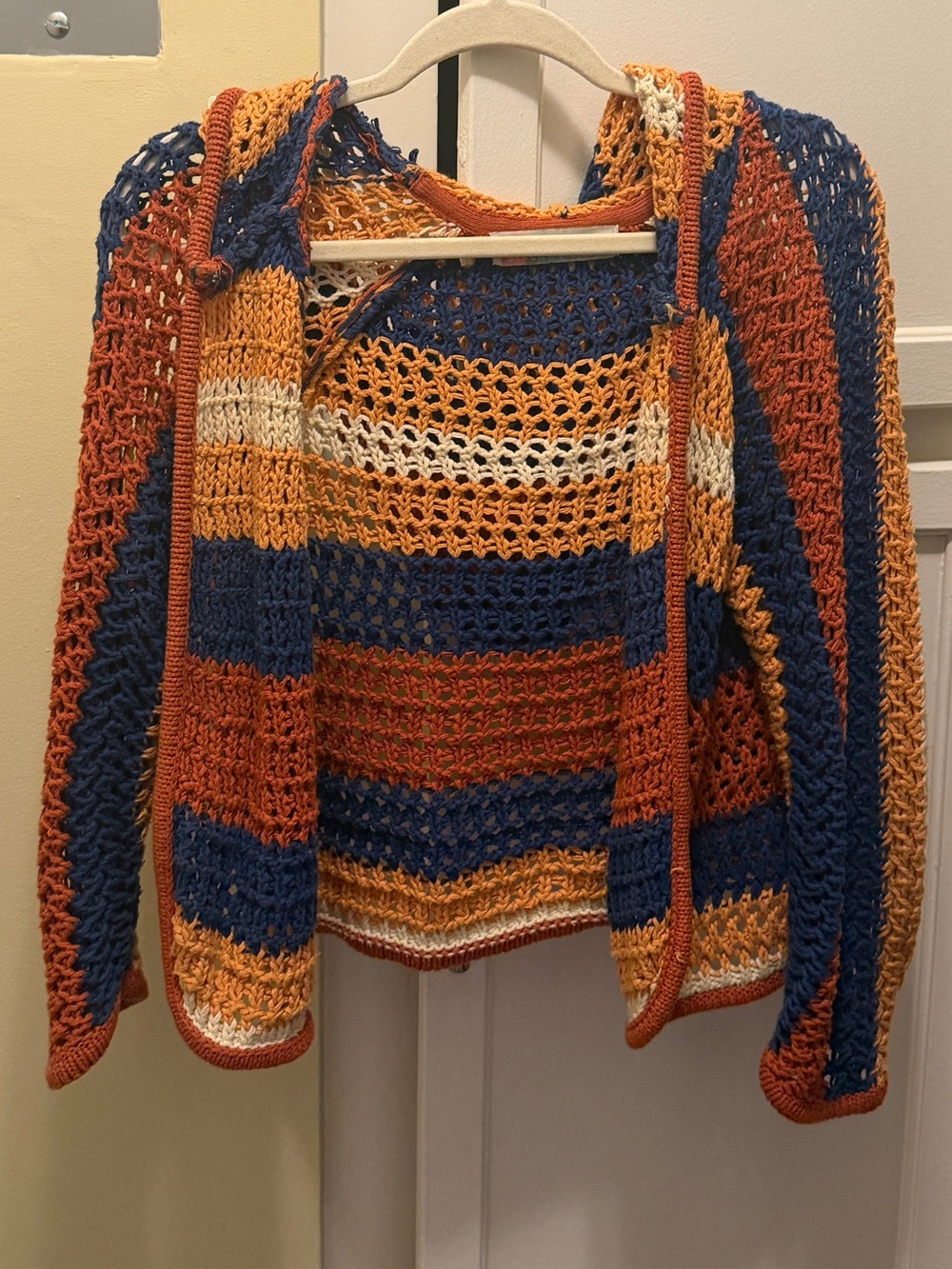 Free People Striped Open-Knit Hooded Cardigan and matching short